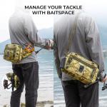 KastKing BaitSpace Waist Bag – Waterproof Tackle Storage Bag With Adjustable Belt, Fishing Fanny Pack for Men, Soft Bait Organizer, 3600 Utility Box, Rod Holder, Nylon, Khaki Camo