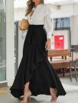 chouyatou Women's Casual Plaid Mermaid Maxi Skirt A Line Irregular Ruffle Hem Fishtail Long Skirt (Small, Solid Black)