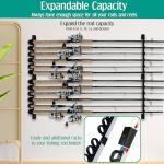Rush Creek Creations Fishing Rod Holder for 6 Rods, Fishing Pole Holder for Garage Organization & Wall Storage, for Fishing Reels, Fishing Gear, & Fishing Accessories (Vertical/Horizontal Rack) 1 Pack