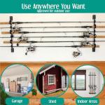 Rush Creek Creations Fishing Rod Holder for 6 Rods, Fishing Pole Holder for Garage Organization & Wall Storage, for Fishing Reels, Fishing Gear, & Fishing Accessories (Vertical/Horizontal Rack) 1 Pack