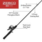 Zebco 33 Micro Spincast Reel and Fishing Rod Combo, 5-Foot 2-Piece Rod with Durable Fiberglass Fishing Pole, Quickset Anti-Reverse Fishing Reel with Bite Alert, Silver