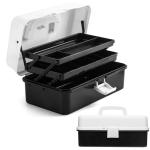 3-Layer Multipurpose Craft Organizers and Storage, Storage Box, Folding Tool Box, Portable Tackle Box, Folding Art & Craft Case, for Medicine, Tool, Sewing Organizer (White Black)