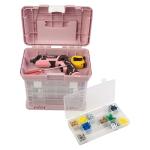 Portable Tool Box - Small Parts Organizer with Drawers and Customizable Compartments for Hardware, Fishing Tackle, Beads, or Crafts by Stalwart (Pink)