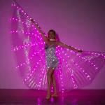 iMucci LED Lights Belly Dance Isis Wings - Bellydance Glow Angel dance Wings with Telescopic Sticks Flexible Rods for Adults and Child Pink