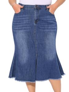 Agnes Orinda Women's Plus Size Denim Skirts Vintage High Waist A Line Fishtail Midi Jean Skirt with Pockets 1X Blue