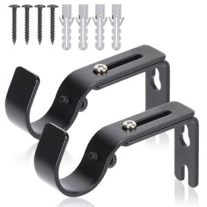 HAOIOKSC Premium Curtain Rod Brackets for Wall - Adjustable Hooks, Iron Holders for 1 Inch Rod - Black (2 PCS)