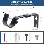 HAOIOKSC Premium Curtain Rod Brackets for Wall - Adjustable Hooks, Iron Holders for 1 Inch Rod - Black (2 PCS)