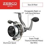 Zebco Spyn Spinning Fishing Reel, Size 20 Reel, Aluminum Spool, Super Tough Titanium-Nitride Plated Bail Wire, 5.3:1 Gear Ratio, Pre-Spooled with 8-Pound Zebco Line, Silver/Black