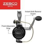 Zebco Spyn Spinning Fishing Reel, Size 20 Reel, Aluminum Spool, Super Tough Titanium-Nitride Plated Bail Wire, 5.3:1 Gear Ratio, Pre-Spooled with 8-Pound Zebco Line, Silver/Black