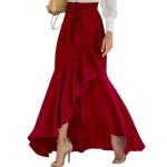 chouyatou Women's Casual Plaid Mermaid Maxi Skirt A Line Irregular Ruffle Hem Fishtail Long Skirt (Medium, Solid Wine-red)