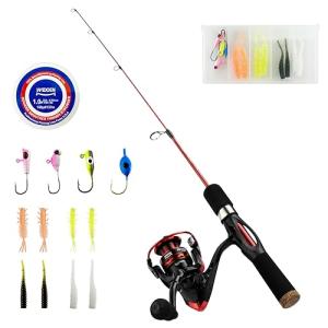 WIDDEN Ice Fishing Rod and Reel Combo, 27" Medium Light Spinning Ice Fishing Pole, Gear with Tackle Box Kit, Line, Lures for Saltwater, Freshwater Trout, Bass, Walleye