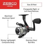 Zebco Verge Spinning Fishing Reel, Size 20 Reel, Right or Left-Hand Retrieve, Pre-Spooled with 8-Pound Zebco Fishing Line, All-Metal Gears, Black