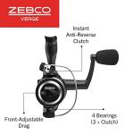 Zebco Verge Spinning Fishing Reel, Size 20 Reel, Right or Left-Hand Retrieve, Pre-Spooled with 8-Pound Zebco Fishing Line, All-Metal Gears, Black