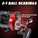Sougayilang Conventional Level Wind Fishing Reel,Inshore Surf Trolling Reel for Catfish, Musky, Bass for Freshwater Saltwater Right Hand-Red