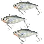 Dr.Fish 3 Pack Lipless Crankbait VIB Hard Bait Sinking Bass Lure Chrome Laser Painting 3D Eyes Rattle Balls Treble Hook Split Ring Tackle Box Freshwater Shad Perch Walleye Musky