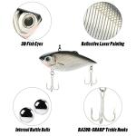 Dr.Fish 3 Pack Lipless Crankbait VIB Hard Bait Sinking Bass Lure Chrome Laser Painting 3D Eyes Rattle Balls Treble Hook Split Ring Tackle Box Freshwater Shad Perch Walleye Musky