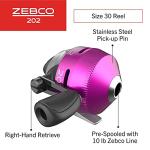 Zebco 202 Spincast Reel and Fishing Rod Combo, 5-Foot 6-Inch 2-Piece Fishing Pole, Size 30 Reel, Right-Hand Retrieve, Pre-Spooled with 10-Pound Zebco Line, Includes 27-Piece Tackle Kit, Pink