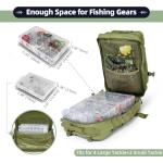45l Large Fishing Tackle Backpack with Removable Plier Holder & Rod Holders, Green Tactical Bag, Fishing Gear and Tackle Box Organizer, Hiking Rucksack without Tackle Box