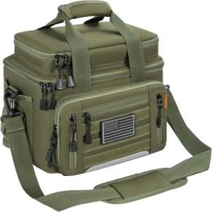 FREEAMG Fishing Tackle Bags - Padded Shoulder Strap Fishing Bags -Saltwater & Freshwater Fishing Bag - Gear Storage for Tackle Box (Green) (Does not come with box)