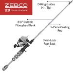 Zebco 33 Folds of Honor Spincast Reel and 2-Piece Fishing Rod Combo, 6-Foot Fiberglass Rod, Quickset Anti-Reverse Fishing Reel with Bite Alert, 1 Dollar Donated to Folds of Honor Foundation,Grey/Black