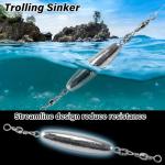 Dr.Fish 10 Pack in-line Trolling Sinkers with Double Swivel Torpedo Weight Lead Fishing Sinkers Double Ring Saltwater Freshwater Salmon Walleye Trolling 1.2oz