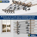 Rush Creek Creations | Fishing Rod Holder for 11 Rods, Fishing Pole Holder for Garage Organization and Wall Storage, for Fishing Gear and Fishing Accessories (Vertical Fishing Rod Rack)