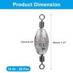 Uenhoy 20 Pcs Fishing Weights Inline Trolling Fishing Sinker Tackle with Inner Swivels, Oval Drop Casting Fishing Weight Sinkers, 1/2 oz (15g)