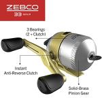Zebco 33 Gold Spincast Fishing Reel, Changeable Right or Left-Hand Retrieve, All-Metal Gears, Pre-Spooled with Zebco Cajun Fishing Line, Silver/Gold