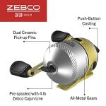 Zebco 33 Gold Spincast Fishing Reel, Changeable Right or Left-Hand Retrieve, All-Metal Gears, Pre-Spooled with Zebco Cajun Fishing Line, Silver/Gold