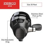Zebco 202 Spincast Fishing Reel, Size 30 Reel, Right-Hand Retrieve, Durable All-Metal Gears, Stainless Steel Pick-up Pin, Pre-Spooled with 10-Pound Zebco Fishing Line, Black