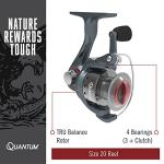 Quantum Optix Spinning Fishing Reel, Size 20 Reel, Right- or Left-Hand Retrieve, Aluminum Spool, Stainless Steel Bail Wire, Continuous Anti-Reverse Clutch, 5.2:1 Gear Ratio, Silver, Clam Packaging