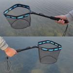 GOODCAT Fishing Landing Net, Black Rubber-Coated Mesh with Aluminum Frame, 17x12.4 Inch Hoop, 32.5 Inch Extended Handle, Foldable Floating Design with Magnetic Release for Kayak Fly Fishing