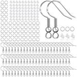 925 Sterling Silver Plated Earring Hooks 150 PCS/75 Pairs,Ear Wires Fish Hooks,500pcs Hypoallergenic Earring Making kit with Jump Rings and Clear Silicone Earring Backs Stoppers (Silver)