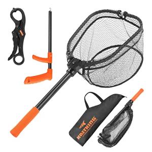 KastKing Brutus Fishing Net Combo, Foldable Extendable Fish Landing Net, Lightweight & Portable Fishing Net with Fish Hook Remover and Fish Lip Gripper, PVC-S