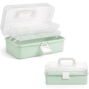 TCMBY 3-Layer Multipurpose Craft Organizers and Storage, Storage Box, Folding Tool Box, Portable Tackle Box, Folding Art & Craft Case, for Medicine, Tool, Sewing Organizer (Mint Green)