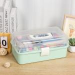 TCMBY 3-Layer Multipurpose Craft Organizers and Storage, Storage Box, Folding Tool Box, Portable Tackle Box, Folding Art & Craft Case, for Medicine, Tool, Sewing Organizer (Mint Green)