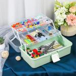 TCMBY 3-Layer Multipurpose Craft Organizers and Storage, Storage Box, Folding Tool Box, Portable Tackle Box, Folding Art & Craft Case, for Medicine, Tool, Sewing Organizer (Mint Green)
