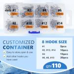 UCEC Treble Hooks Kit - Sharp Carbon Steel, 110pcs