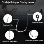 FishTrip 100pcs Offset Octopus Hooks for Saltwater Fishing