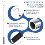 Extendable Stainless Steel Clothes Hook Pole 35"-50