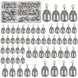 Fishing Weights Kit,60pcs Assorted Bass Casting Weights Iron Fishing Weight Water Drop Bell Sinkers Catfish Sinker Weight for Saltwater Freshwater