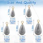 26-Piece Fishing Weights Sinkers Kit in 5 Sizes