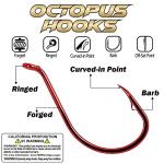 100-Pack Octopus Hooks, Red and Black, Size 8