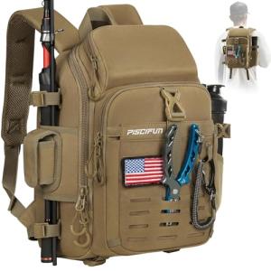 Piscifun Lightweight Fishing Tackle Backpack with Rod Holder