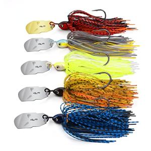 MadBite by KastKing Bladed Jig Fishing Lures, 5 pc Multi-Color Kits, Irresistible Vibrating Action, Sticky-Sharp Heavy-Wire Needle Point Hooks, Popular 3/8 oz Sizes, Includes Storage Box