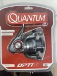 Quantum Optix Spinning Fishing Reel, Size 20 Reel, Right- or Left-Hand Retrieve, Aluminum Spool, Stainless Steel Bail Wire, Continuous Anti-Reverse Clutch, 5.2:1 Gear Ratio, Silver, Clam Packaging