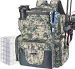 Piscifun Fishing Tackle Backpack with 4 Trays, Large Outdoor Storage Tackle Bag with Protective Rain Cover Digital Camouflage