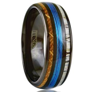 Stylish Black Tungsten Ring with Deerwood Inlays