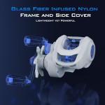 KastKing Centron Lite Baitcasting Fishing Reel, 7.1:1 Gear Ratio, Left Handed Reel, White