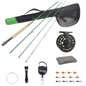 Aventik Fly Fishing Riverbend Series Lightweight Fly Fishing Rod and Reel Combo with Fly Box Case，Fishing Flies,Carrying Case and Accessories Medium Fast Action (6'1'' LW0/1 Kit)